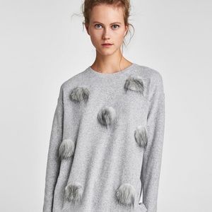 Zara pullover Sweater with Textured Poms
